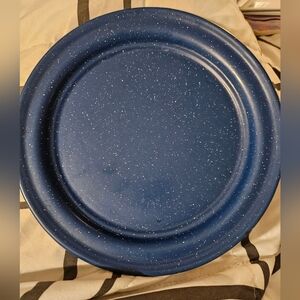 Vintage Blue & White Speckled Enamel Granite Ware Camping Metal Cowboy plates  4